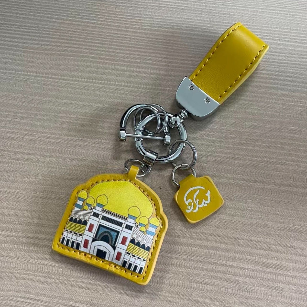 Islamic Leather Keychain with Arabic Calligraphy & Mosque Pendant Sheepskin Keychain (MAC284) - Mariam's Collection