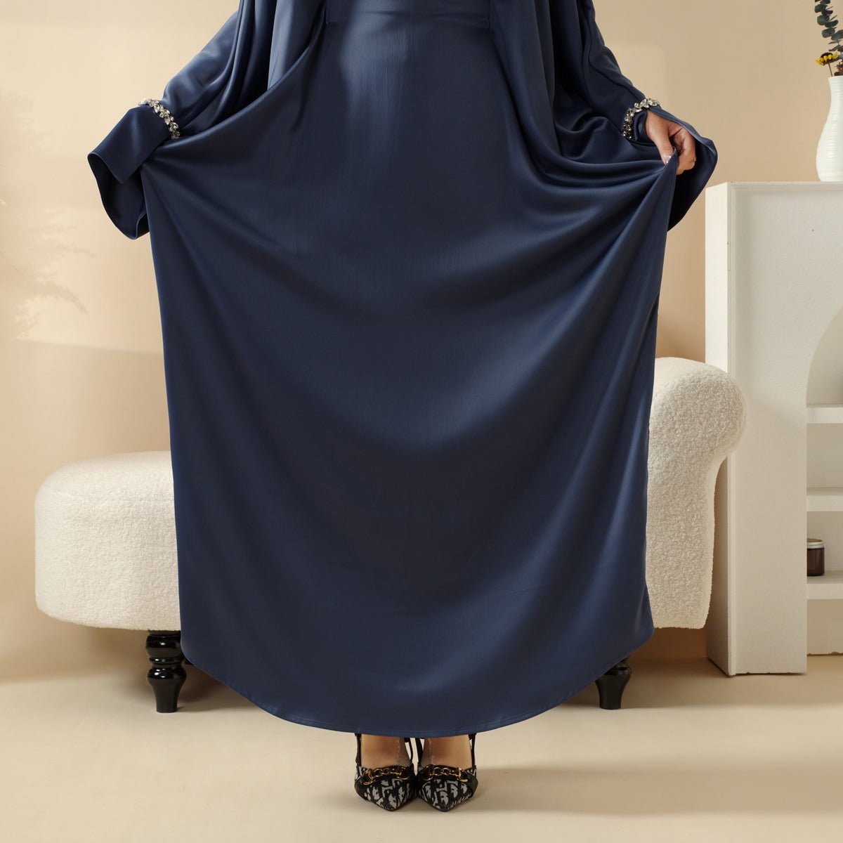 Kaftan Batwing Sleeve Luxury Satin Diamond Abaya 2 - Piece Set (MA121) - Mariam's Collection