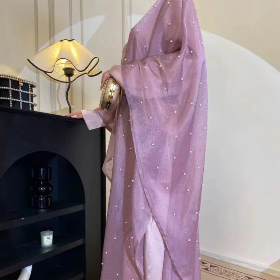 Kaftan Beaded Dazzling Shiny Open Abaya 2 - Piece Set (MOA111) - Mariam's Collection