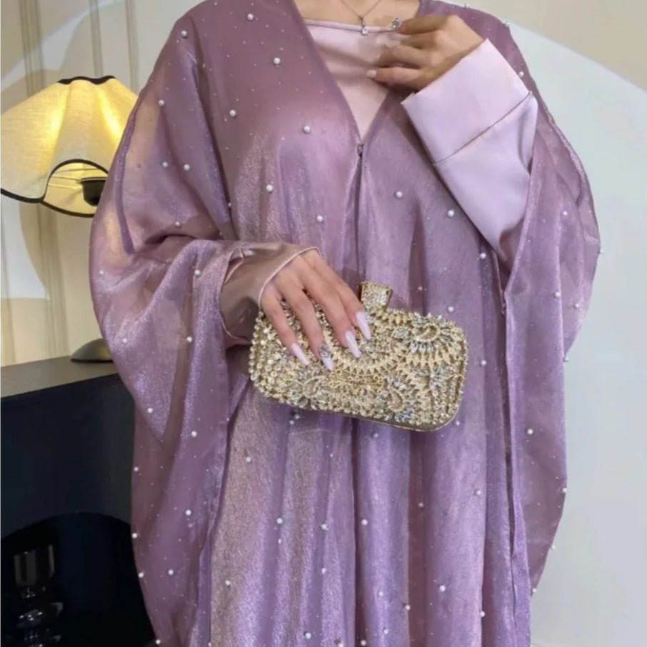 Kaftan Beaded Dazzling Shiny Open Abaya 2 - Piece Set (MOA111) - Mariam's Collection