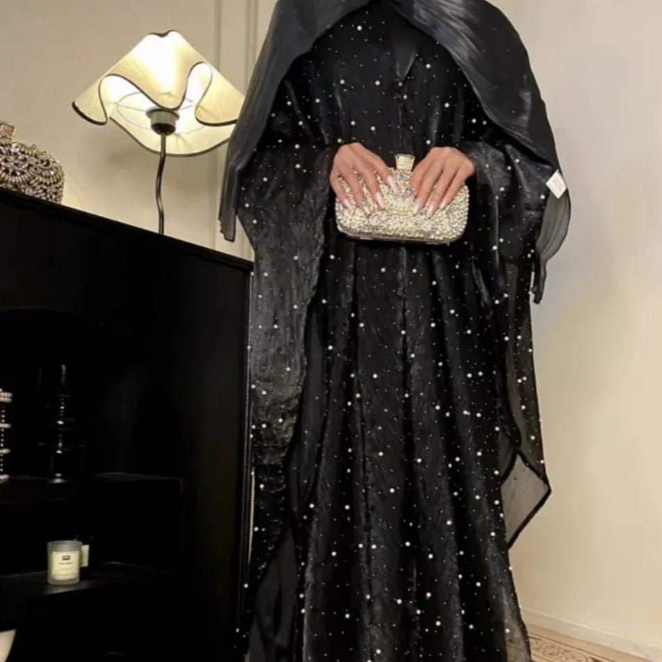 Kaftan Beaded Dazzling Shiny Open Abaya 2 - Piece Set (MOA111) - Mariam's Collection