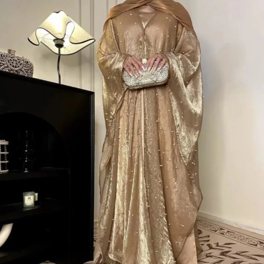Kaftan Beaded Dazzling Shiny Open Abaya 2 - Piece Set (MOA111) - Mariam's Collection