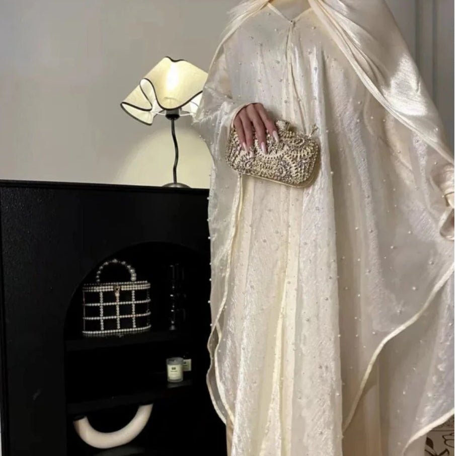 Kaftan Beaded Dazzling Shiny Open Abaya 2 - Piece Set (MOA111) - Mariam's Collection