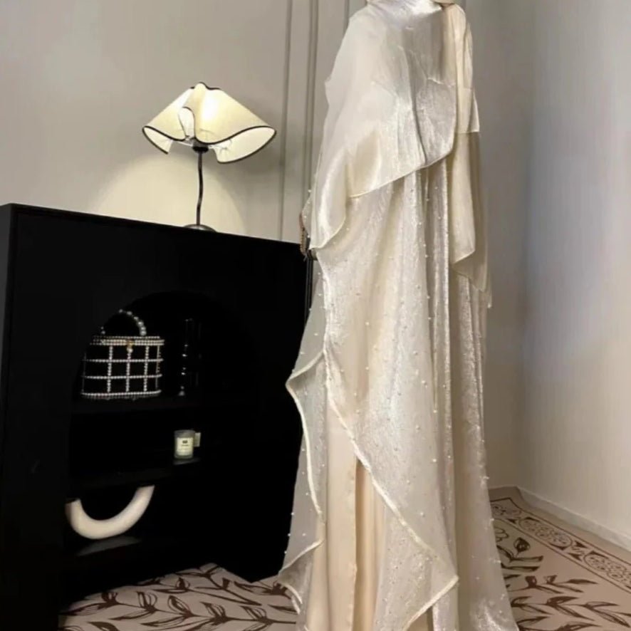 Kaftan Beaded Dazzling Shiny Open Abaya 2 - Piece Set (MOA111) - Mariam's Collection