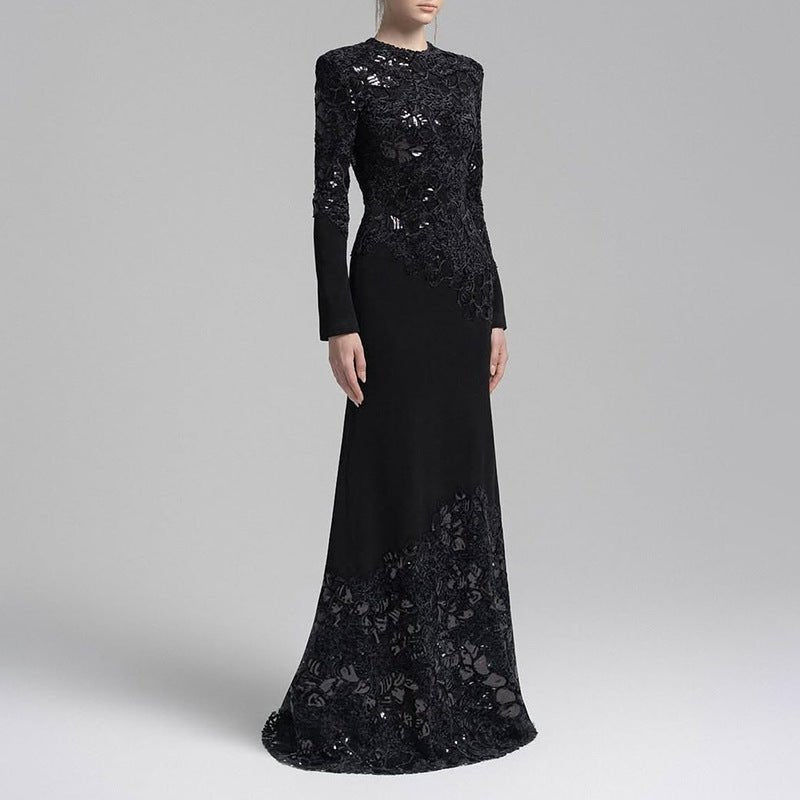 Lace Embroidered Mermaid Gown | Vintage Elegant Fishtail Maxi Dress (MS215) - Mariam's Collection