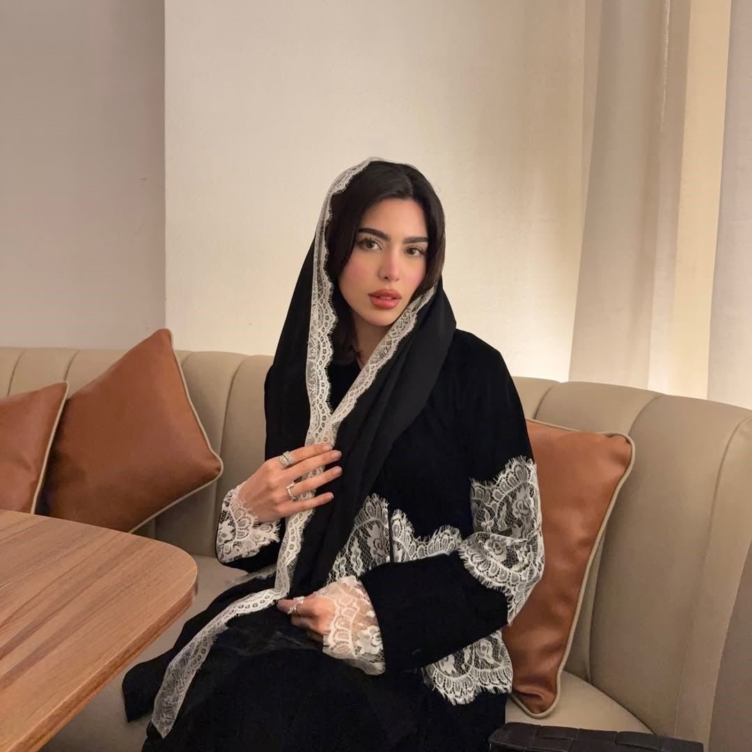 Lace Panel Open Abaya & Hijab Set(MOA319) - Mariam's Collection