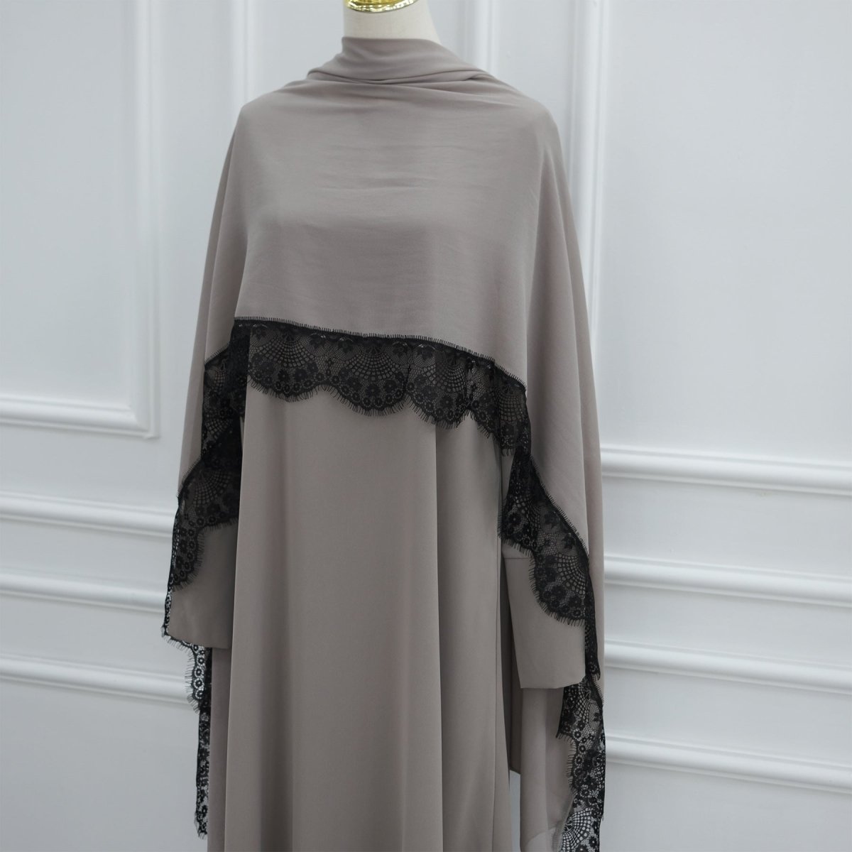 Lace Splice Nida Maxi Dress & Hijab Set(MA444) - Mariam's Collection