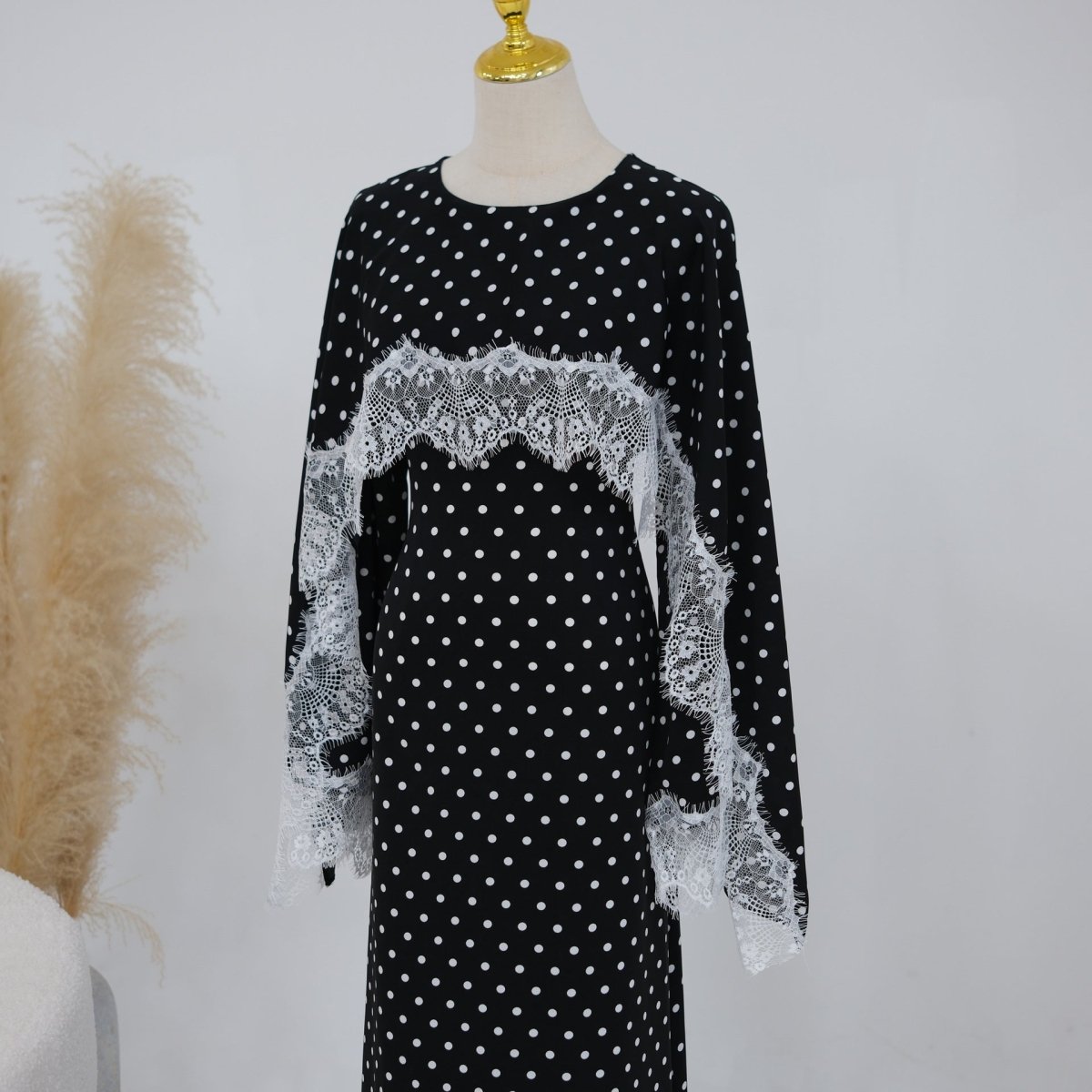 Lace Splice Satin Maxi Dress with Fixed Cape(MS438) - Mariam's Collection