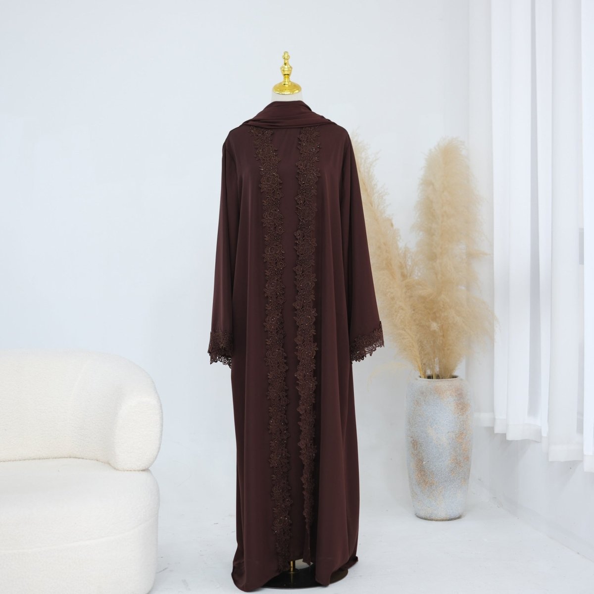 Lace-Trim Nida 3-Piece Abaya Set(MOA330) - Mariam's Collection