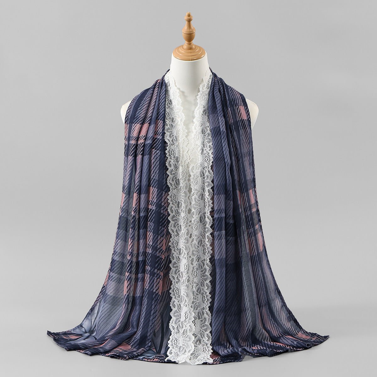 Lace Trim Print Hijab Shawl(MH224) - Mariam's Collection