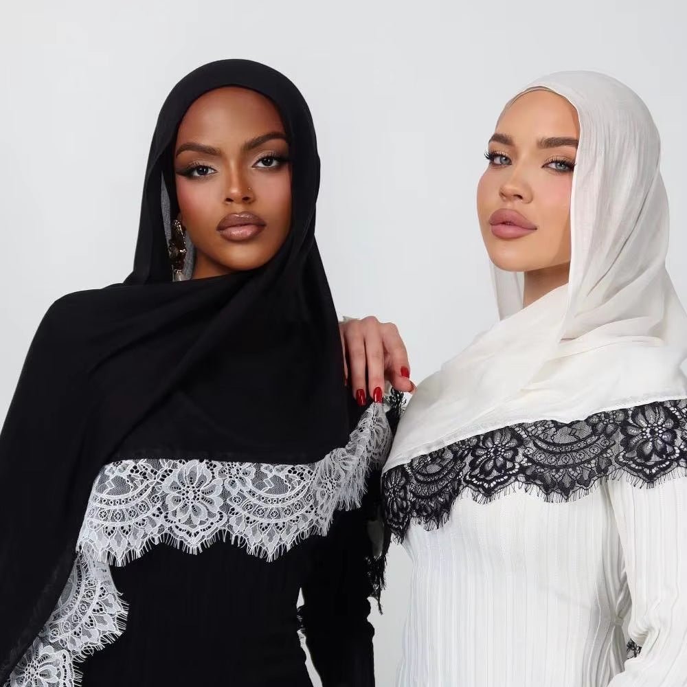 Lace Trim Rayon Hijab Scarf(MH211) - Mariam's Collection