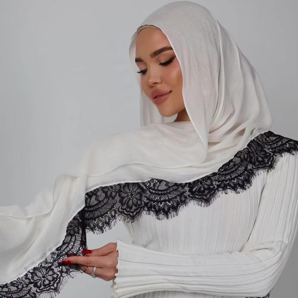 Lace Trim Rayon Hijab Scarf(MH211) - Mariam's Collection