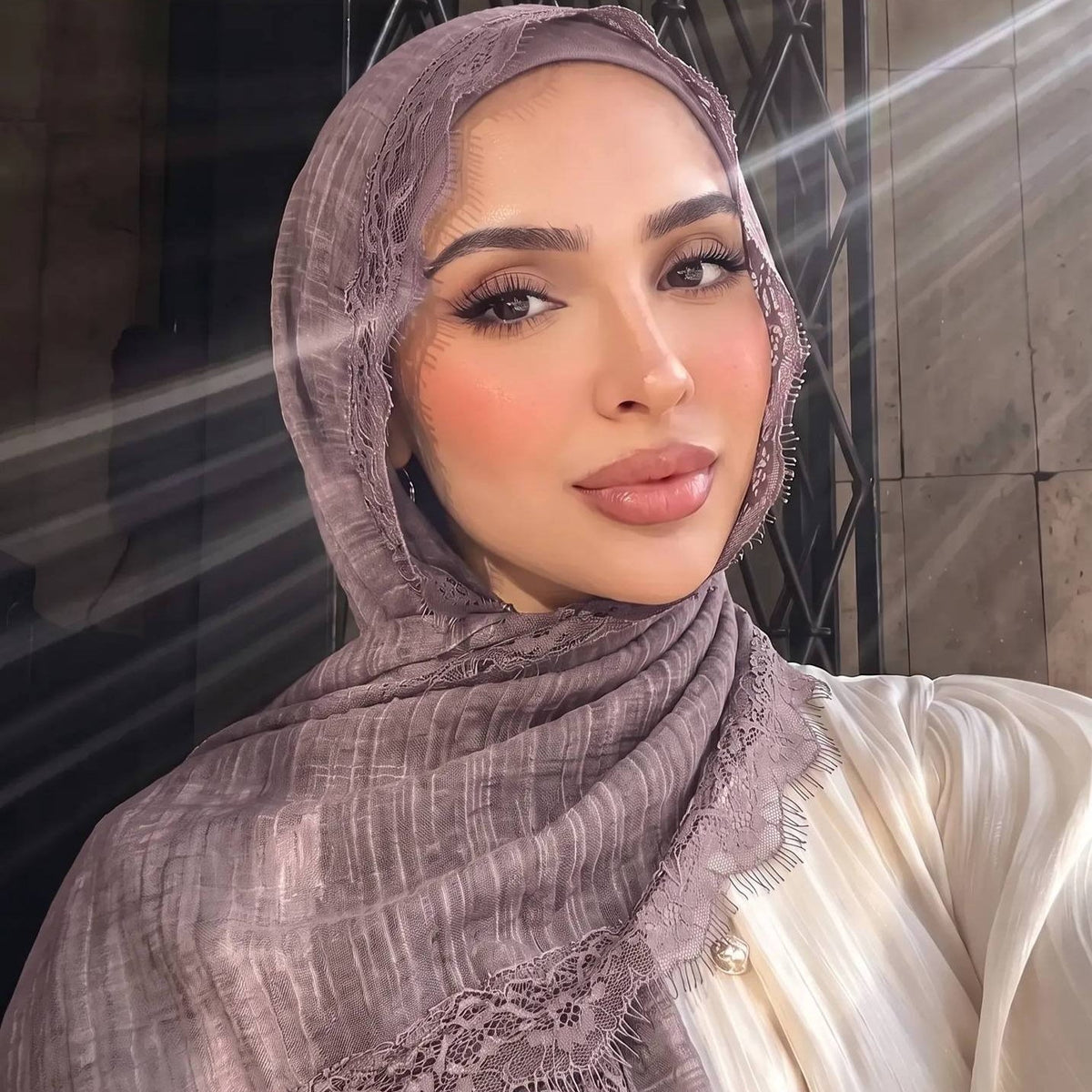 Full colour range of the lace trim solid colour hijab