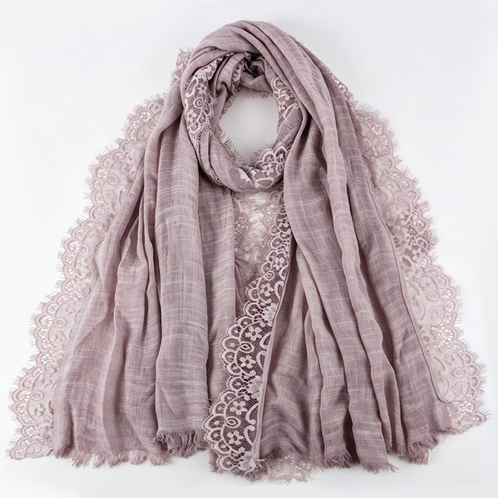 Cream lace detail hijab styled for everyday wear