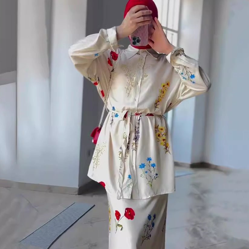 Lace - Up Thin Fashion Flower Print Dress Set.(MS082) - Mariam's Collection