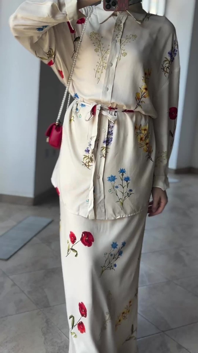 Lace - Up Thin Fashion Flower Print Dress Set.(MS082) - Mariam's Collection