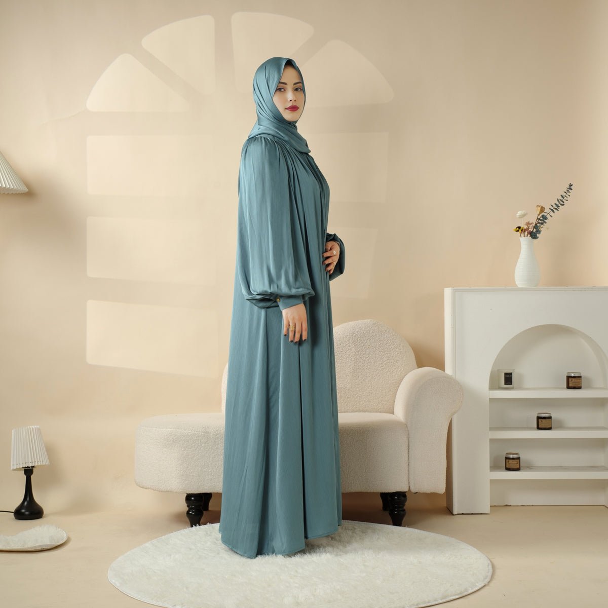 Lantern Sleeve Abaya, 4 - Piece Set Large Pleated Sleeves Abaya (MOA084) - Mariam's Collection