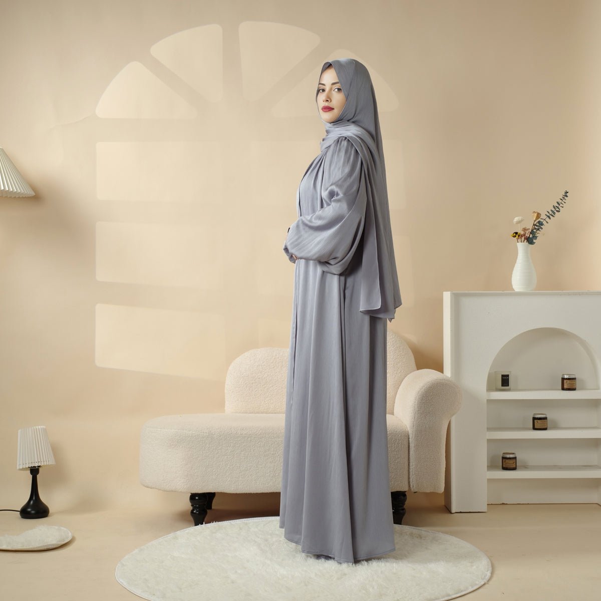 Lantern Sleeve Abaya, 4 - Piece Set Large Pleated Sleeves Abaya (MOA084) - Mariam's Collection