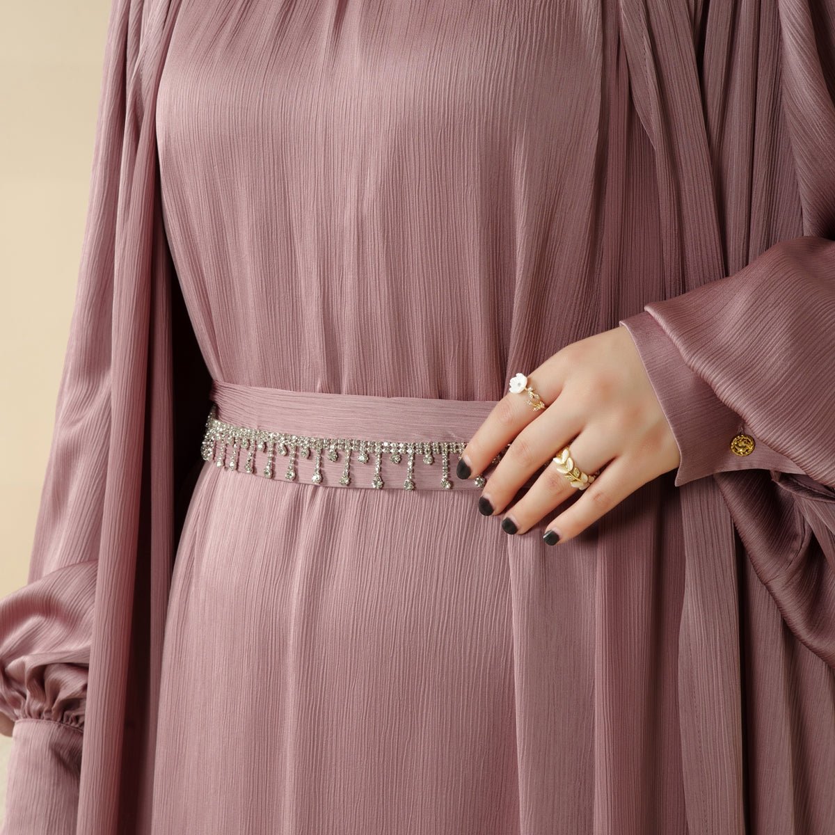 Lantern Sleeve Abaya, 4 - Piece Set Large Pleated Sleeves Abaya (MOA084) - Mariam's Collection