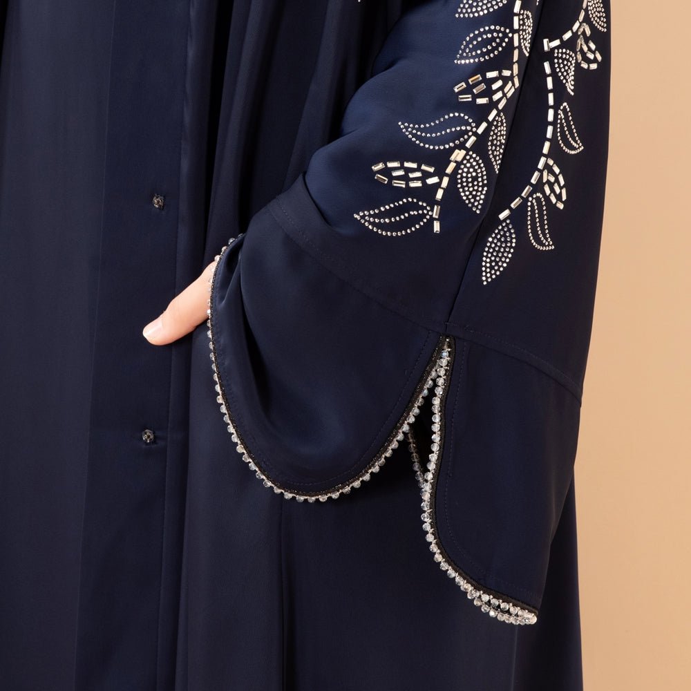 Leaf Embellishment Satin 3 - Piece Abaya Set for Eid (MOA244) - Mariam's Collection