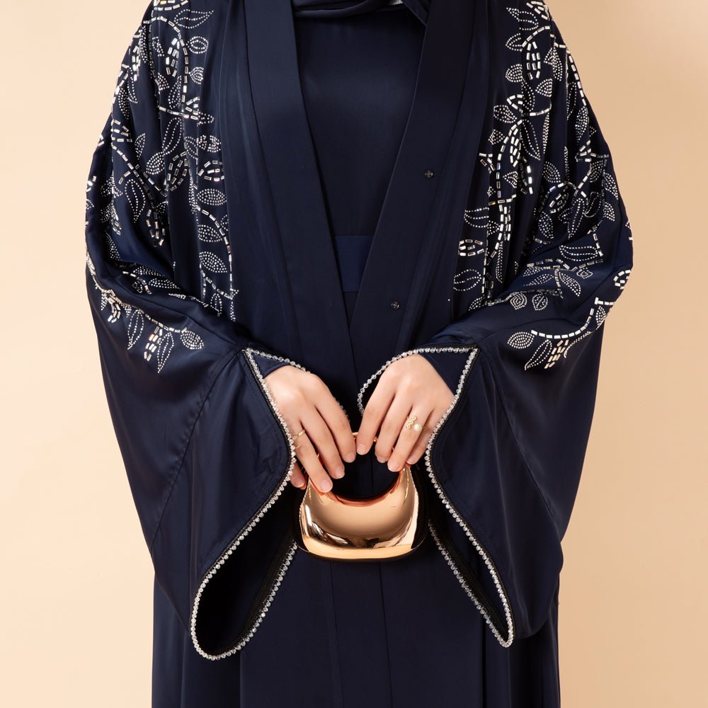 Leaf Embellishment Satin 3 - Piece Abaya Set for Eid (MOA244) - Mariam's Collection