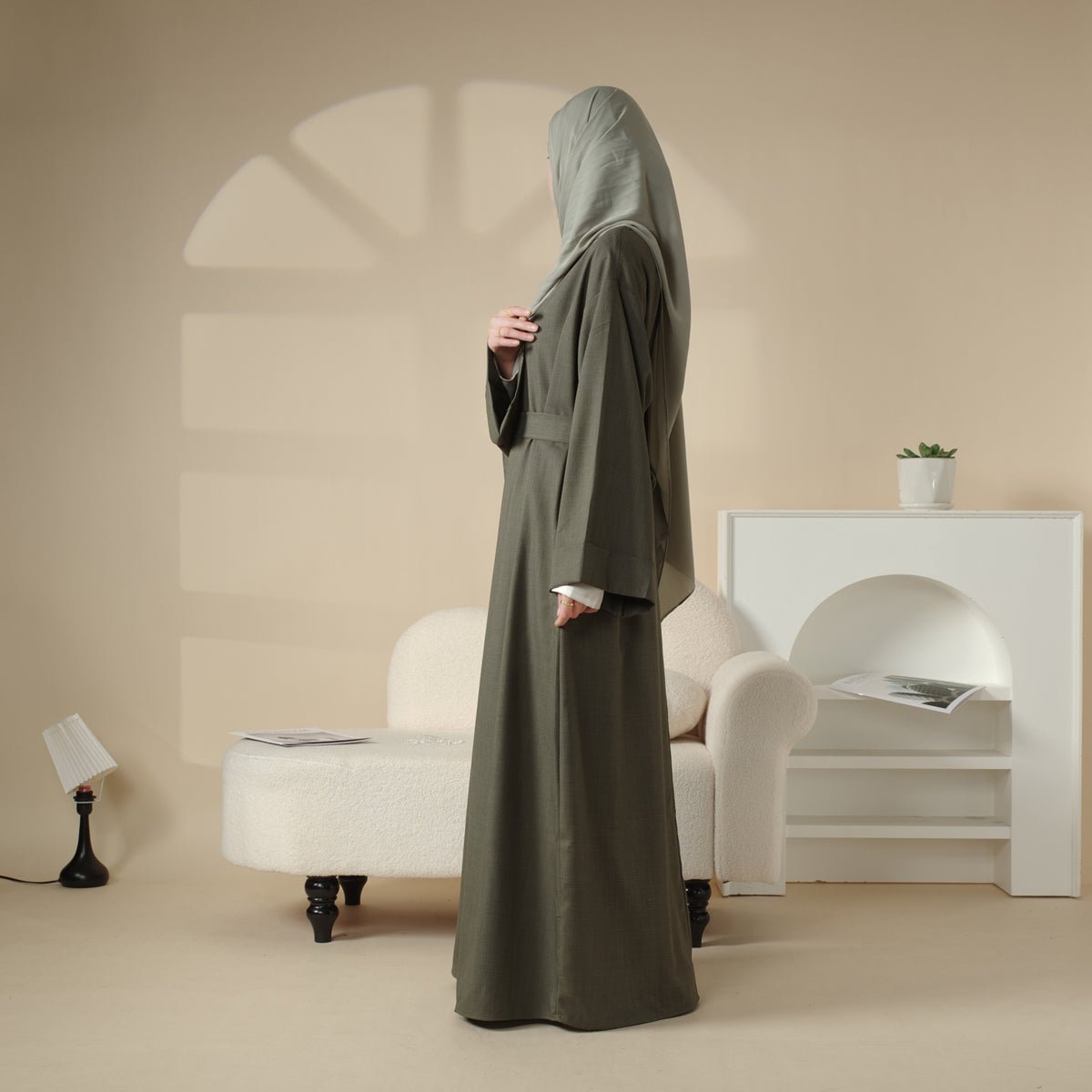 Linen Plain Abaya with Pockets 2 - Piece Set (MA043) - Mariam's Collection