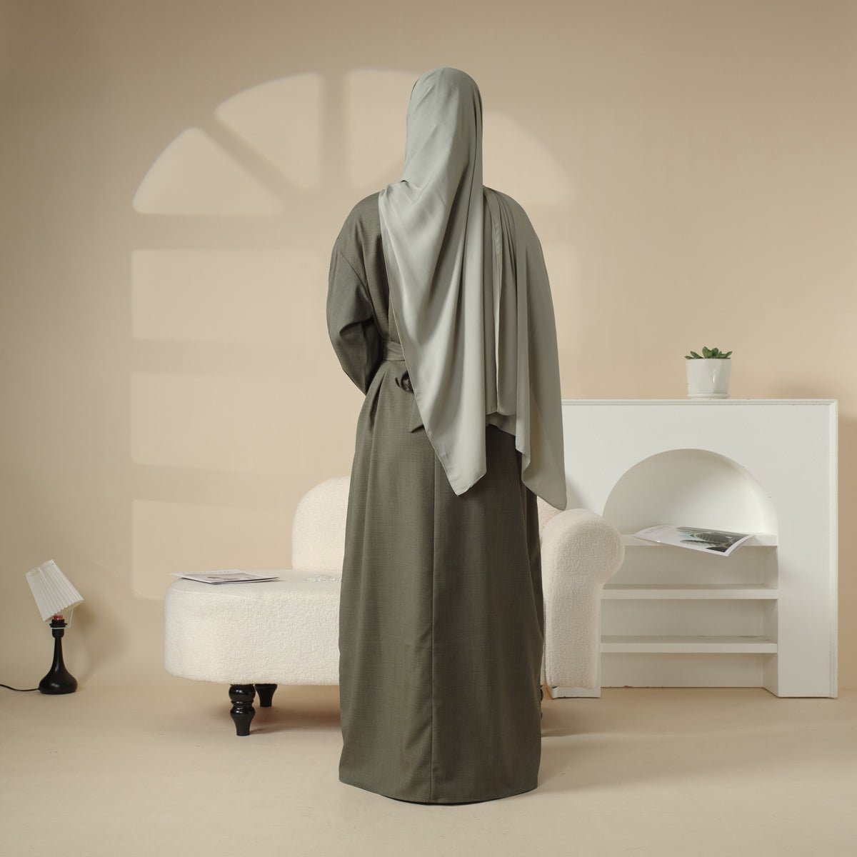 Linen Plain Abaya with Pockets 2 - Piece Set (MA043) - Mariam's Collection