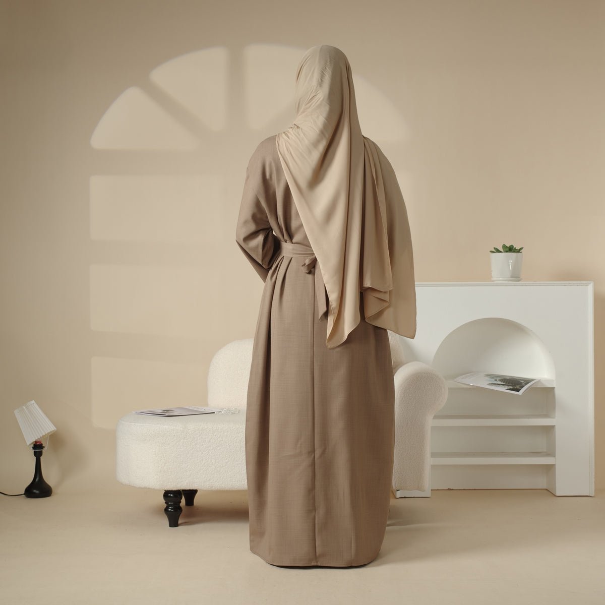Linen Plain Abaya with Pockets 2 - Piece Set (MA043) - Mariam's Collection