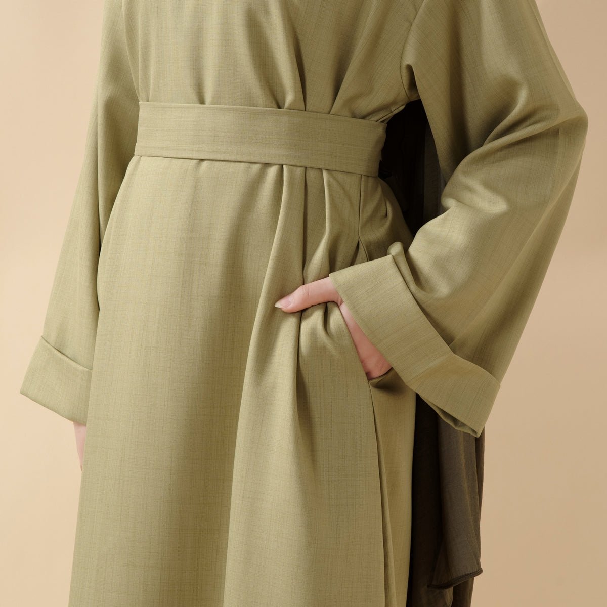 Linen Plain Abaya with Pockets 2 - Piece Set (MA043) - Mariam's Collection