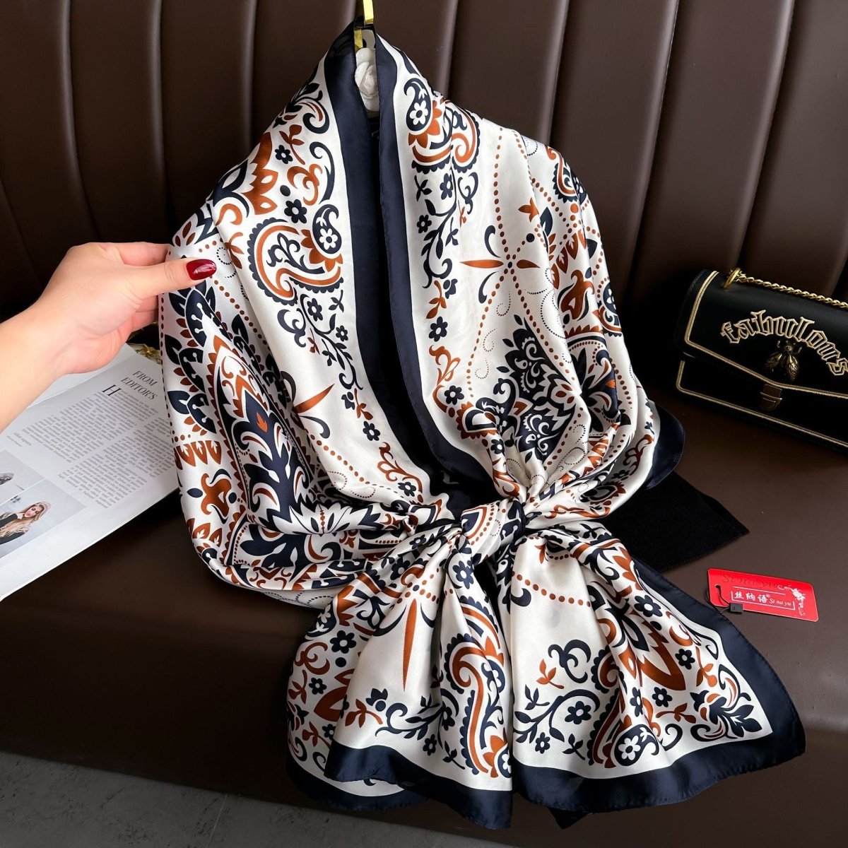 Long - Length Printed Satin Elegance Hijab (MH173) - Mariam's Collection