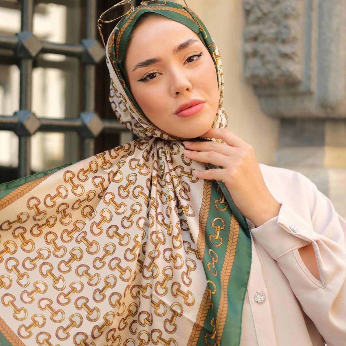 Long - Length Printed Satin Elegance Hijab (MH173) - Mariam's Collection