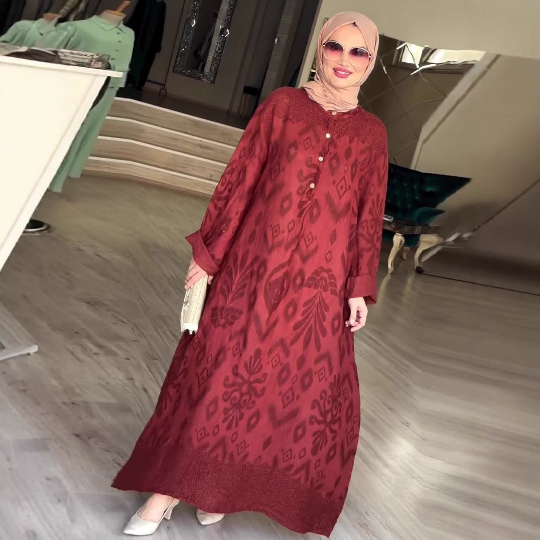 Long Sleeve Modest Maxi Dress | Elegant Ethnic Pattern Kaftan(MA379) - Mariam's Collection