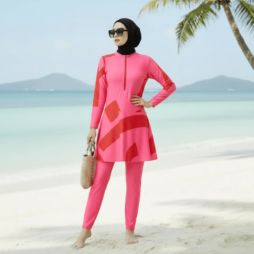 Long Sleeve Peplum Swim Set(MB025) - Mariam's Collection
