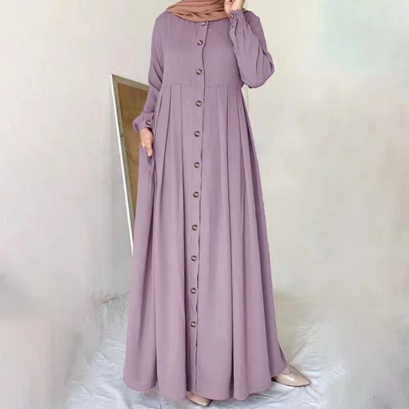 Button-Down Pleated Robe Maxi Dress | Loose Fit Modest Abaya