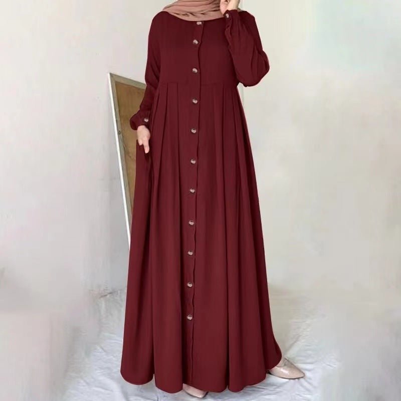 Loose Fit Modest Button - Down Pleated Robe Dress Maxi Dress Abaya. (MA181) - Mariam's Collection