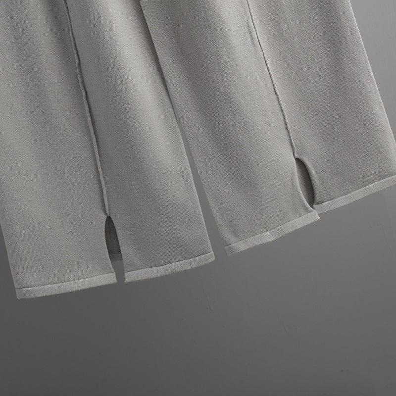 Loose Fit Solid Color Knit Two - Piece Set | Pullover Sweater & Wide Leg Pants with Side Slits(MS143) - Mariam's Collection