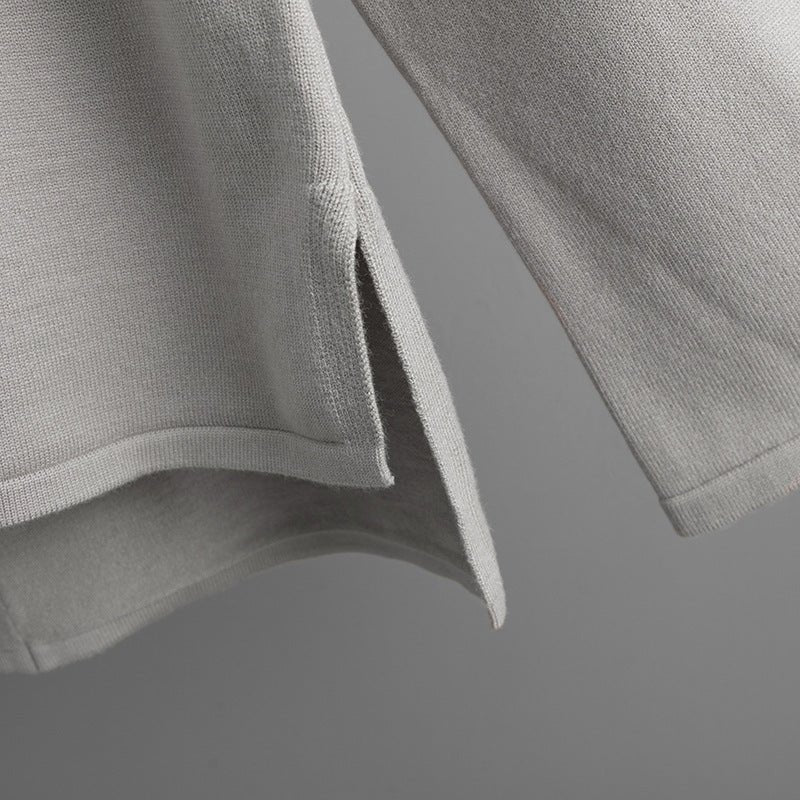 Loose Fit Solid Color Knit Two - Piece Set | Pullover Sweater & Wide Leg Pants with Side Slits(MS143) - Mariam's Collection