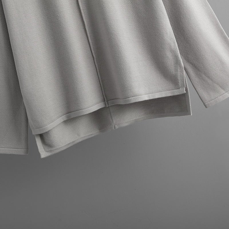 Loose Fit Solid Color Knit Two - Piece Set | Pullover Sweater & Wide Leg Pants with Side Slits(MS143) - Mariam's Collection