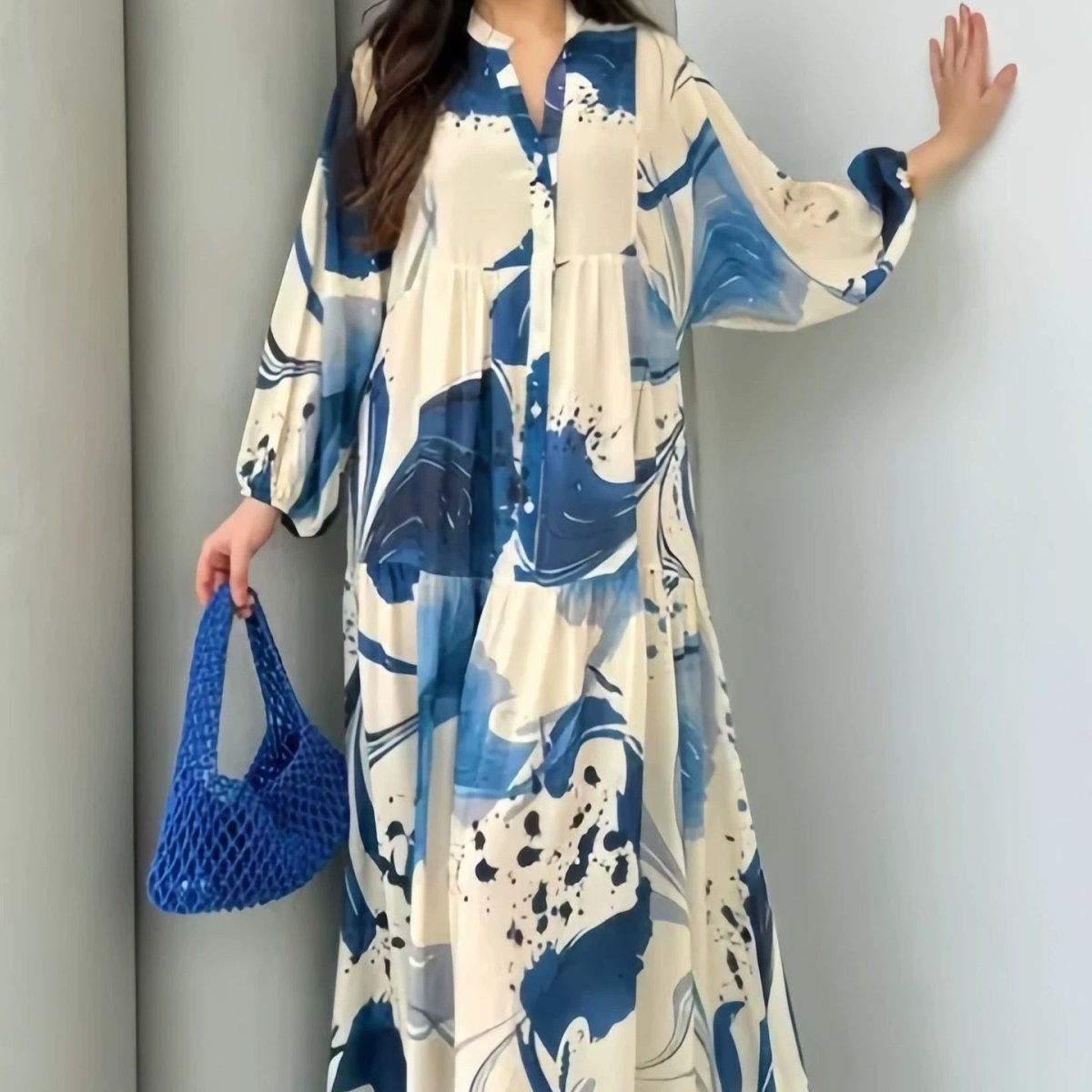 Loose Fit V - Neck Long Sleeve Dress Abaya(MA377) - Mariam's Collection