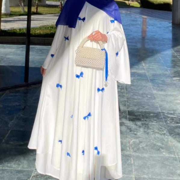 Loose Hem Long Abaya with Bell Sleeves & Butterfly Bow Detail (MA151) - Mariam's Collection