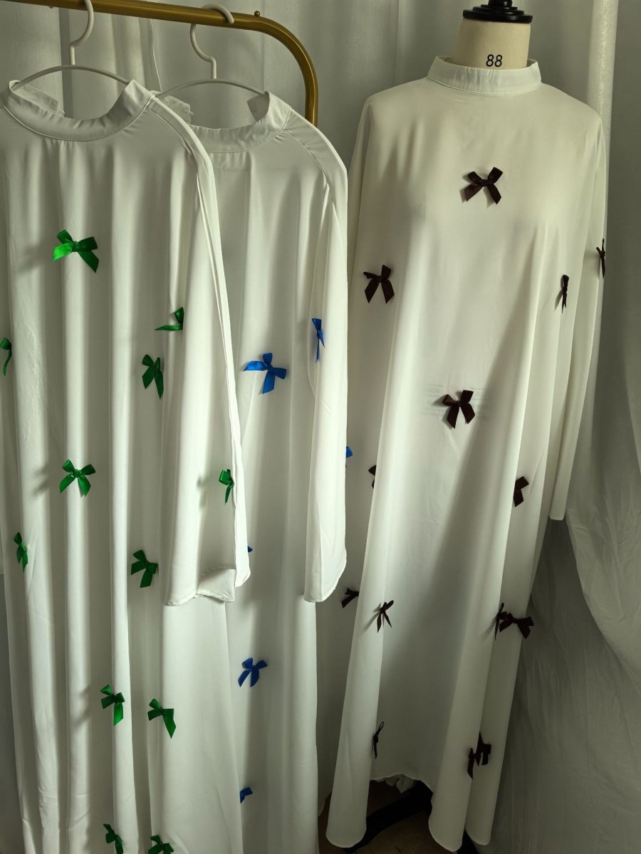 Loose Hem Long Abaya with Bell Sleeves & Butterfly Bow Detail (MA151) - Mariam's Collection