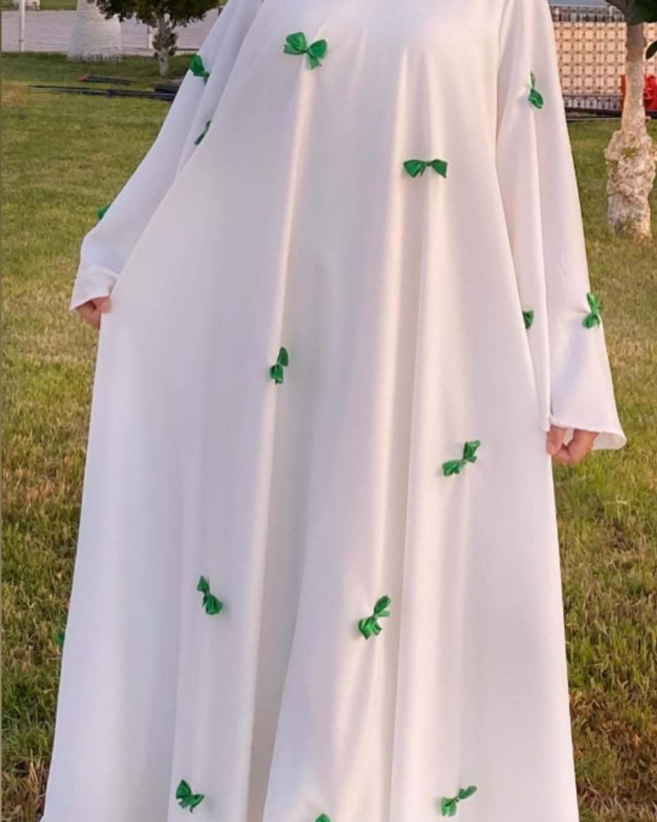 Loose Hem Long Abaya with Bell Sleeves & Butterfly Bow Detail (MA151) - Mariam's Collection