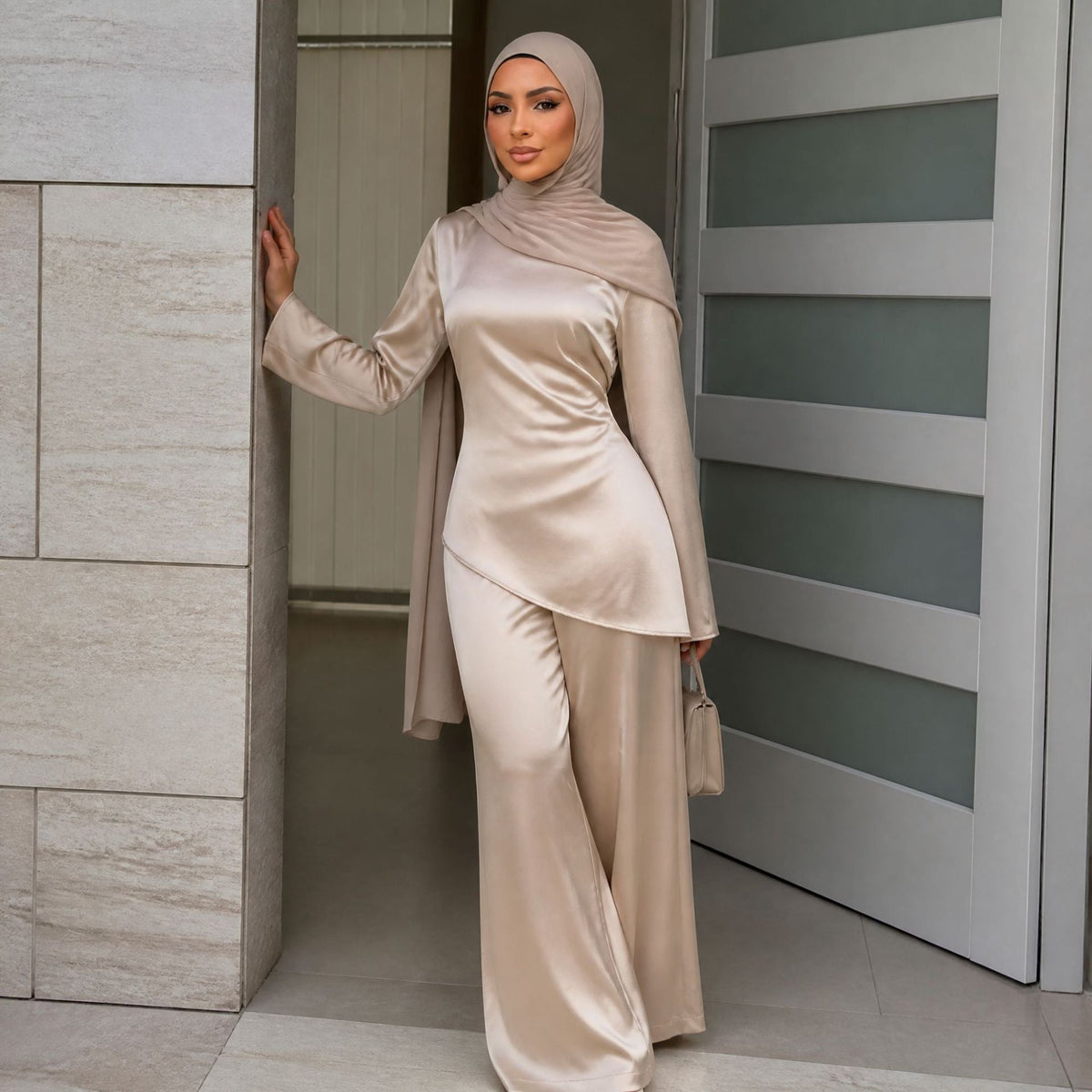 Satin Co-ord Trouser Set – Wide-Leg Modest Two-Piece