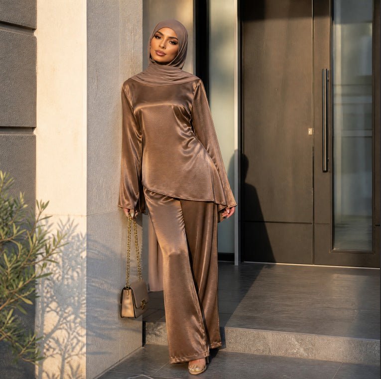 Satin Co-ord Trouser Set – Wide-Leg Modest Two-Piece