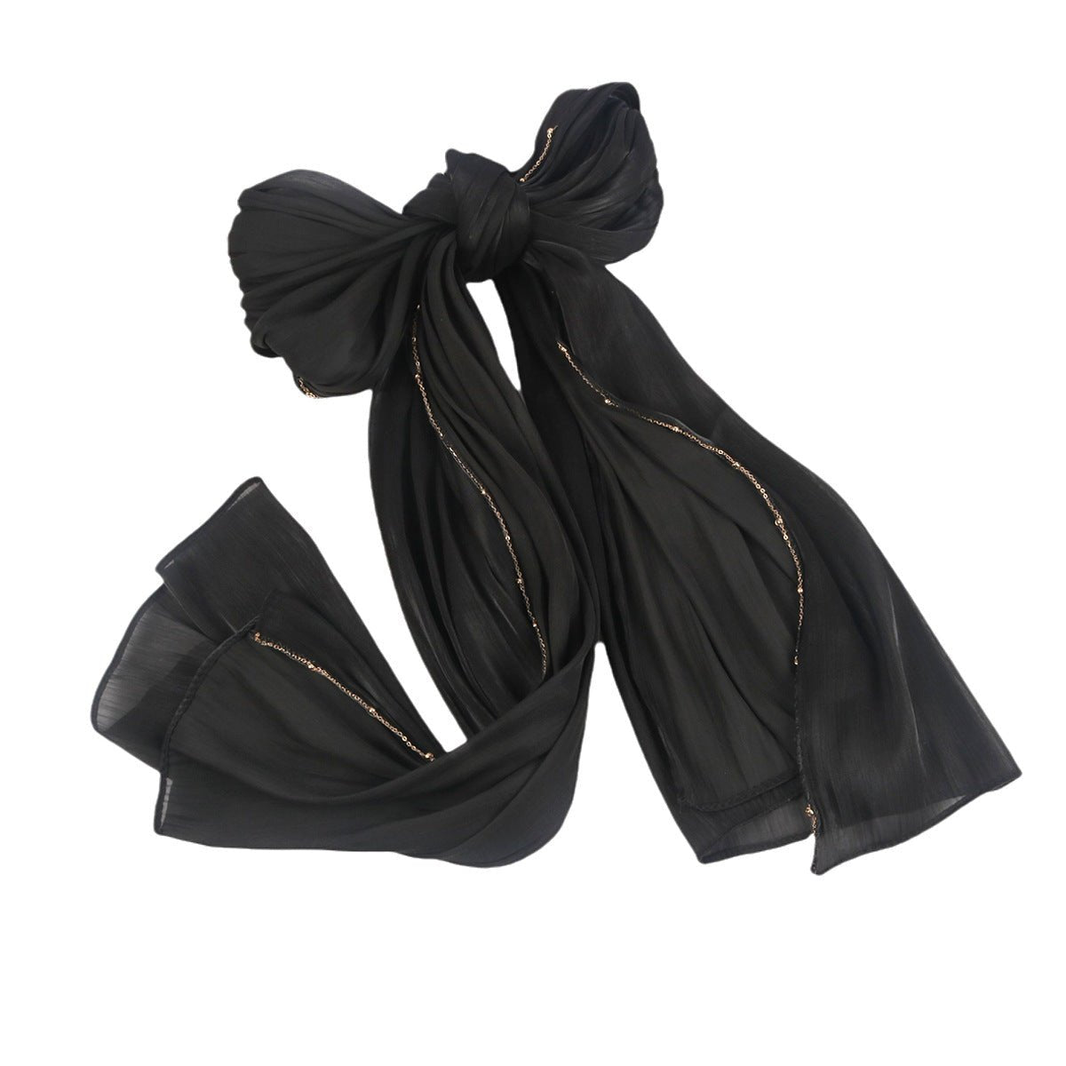 Lustrous Thread Hijab with Satin & Crinkle Texture, Featuring Metal Chain (MH142) - Mariam's Collection