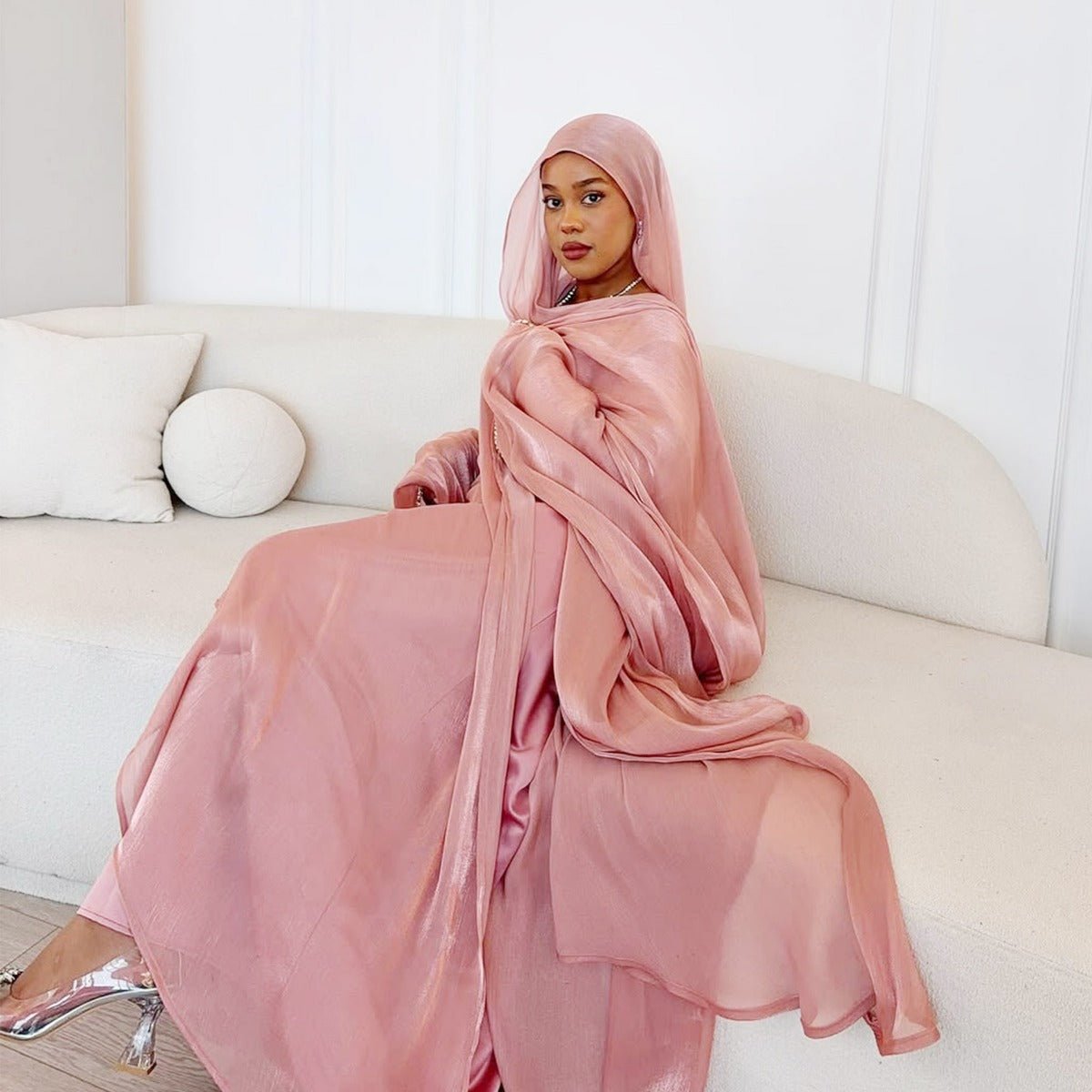 Luxe Beaded Cardigan Abaya | Modest Luxury Evening Wear Beading - Embellished Robes (MOA195) - Mariam's Collection