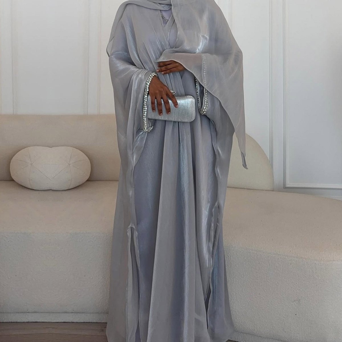 Luxe Beaded Cardigan Abaya | Modest Luxury Evening Wear Beading - Embellished Robes (MOA195) - Mariam's Collection