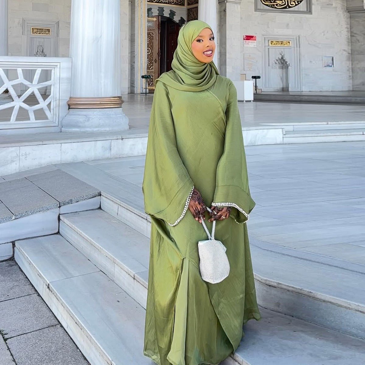 Luxe Beaded Cardigan Abaya | Modest Luxury Evening Wear Beading - Embellished Robes (MOA195) - Mariam's Collection