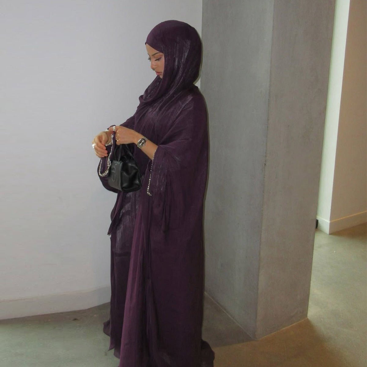 Luxe Beaded Cardigan Abaya | Modest Luxury Evening Wear Beading - Embellished Robes (MOA195) - Mariam's Collection