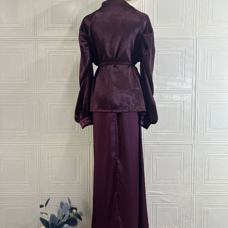 Luxe Satin Wrap Top & Maxi Skirt Set(MS186) - Mariam's Collection